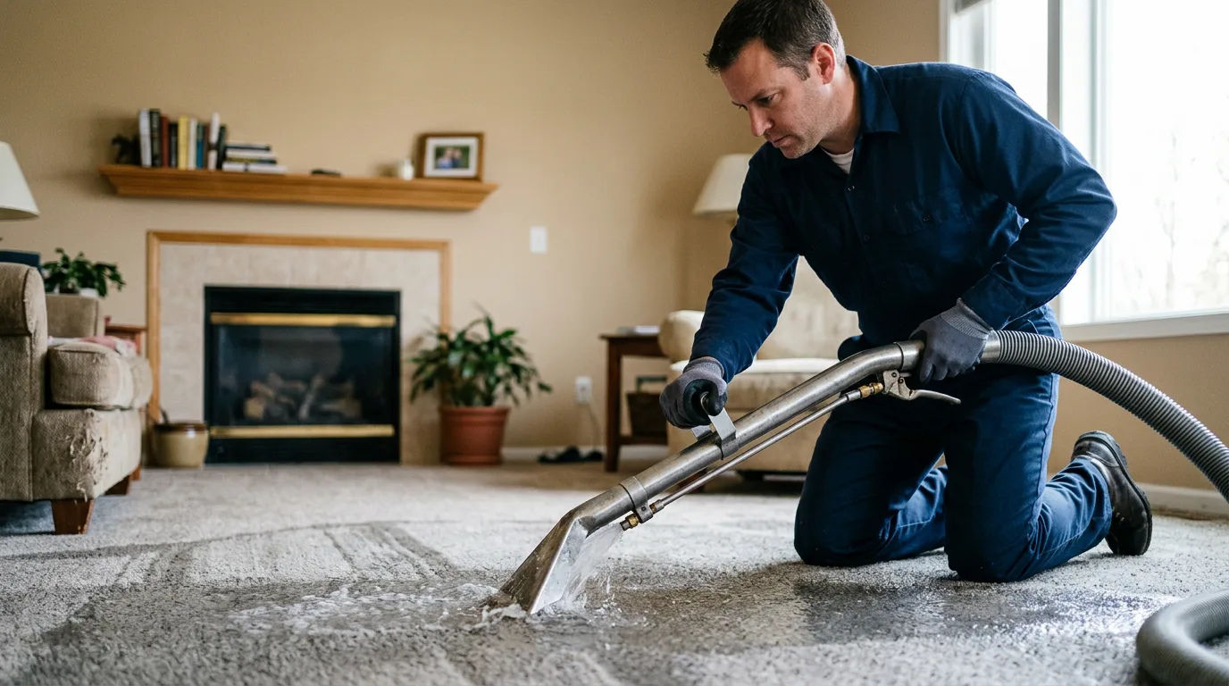 Water damage restoration technician working near Fremont, IA